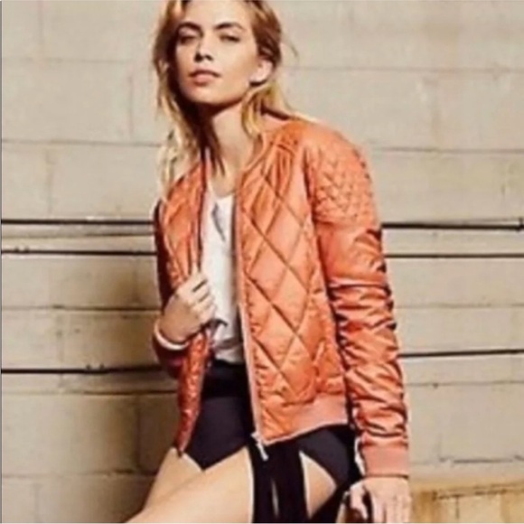 Free People Movement Orange quilted bomber jacket small - Picture 1 of 7